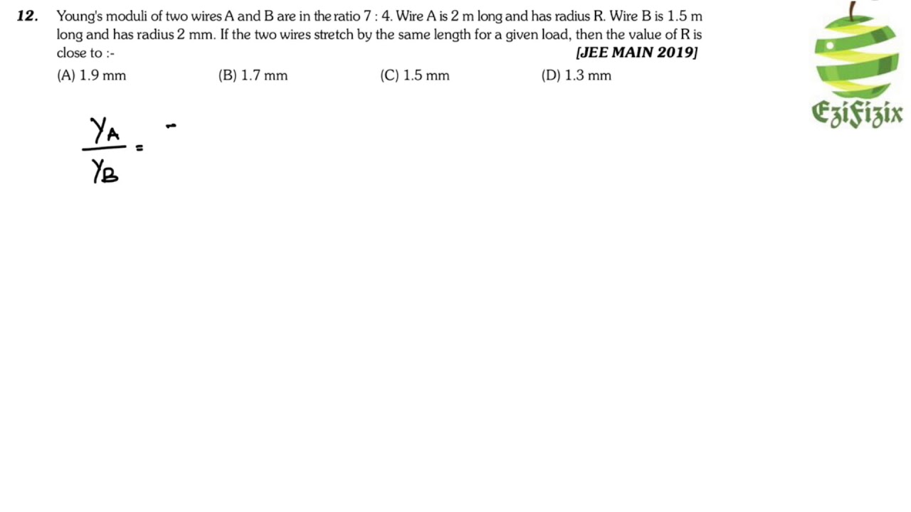 Young’s Moduli Of Two Wires A And B Are In The Ratio 7:4. Wire A Is 2 M ...