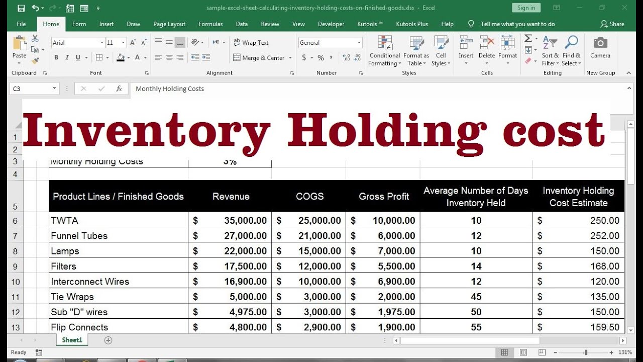 How To Calculate Inventory Holding Cost In Excel - YouTube