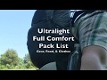 Ultralight Full Comfort Pack List: Gear, Food, & Clothes