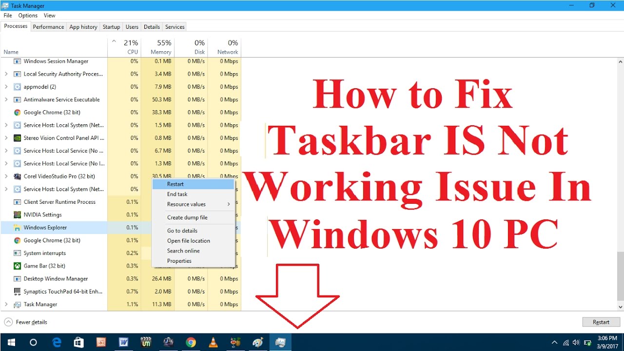 How To Fix Taskbar Not Working Issue In Windows 10 - YouTube