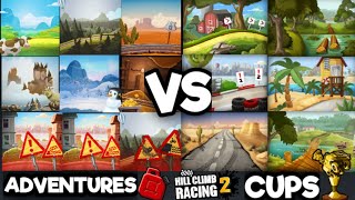 Hill Climb Racing 2 - ADVENTURES v/s CUPS which mode gives you better things & experience??