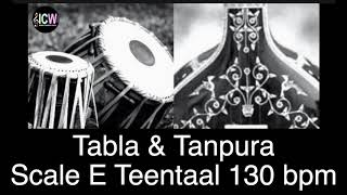 Tabla and Tanpura scale E | Teen Taal 130 bpm madhya laya Tabla with Tanpura scale E