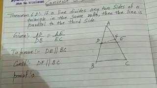 Theorem 6.2: Converse of Basic Proportionality Theorem, Ch 6, Triangles, Class 10th Math