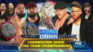 WWE Smackdown September 23, 2022 The Usos vs Ridge & Butch Official Match Card