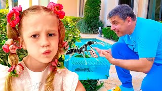 Nastya aprende sobre insetos com seu pai
