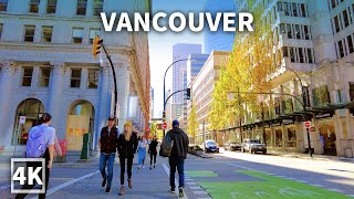 【4K】Downtown Vancouver Autumn Walk , Travel Canada 2023, Binaural City Sounds