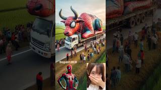 💥 Superheroes Avengers Giant Cow on Village Road 😗 Marvel ✅ #shorts #avengers #marvel #superlulu