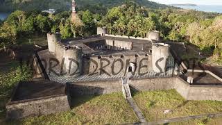 DRONE shot close of Fort Belgica, the Banda Neira fortress in Maluku, Banda Islands, in Indonesia 4k