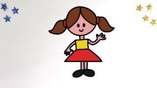 How to draw a GIRL - Easy tutorial for Kids Toddlers Preschoolers