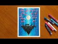 My dream world scenery drawing for beginners | Easy oil pastels scenery drawing | step by step