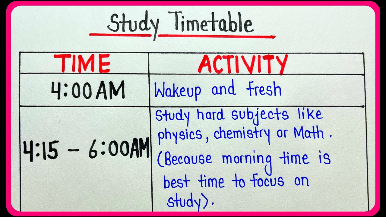 Study Timetable For Class 10 Student Design Talk