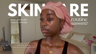 AM skincare routine | korean skincare, glass \u0026 glowy skin, melanin-friendly