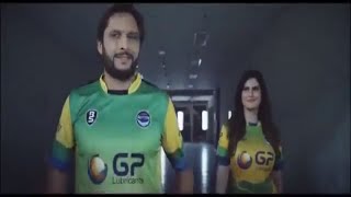 Shahid Afridi and actress zareen khan together in commercial of GP and Pakhtoon team||T10 league