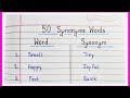 50 Synonyms Words In English | Synonyms Words | Common Synonyms Words