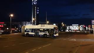 Fuel cell trolley bus difficult U-turn at Riga railway station square.