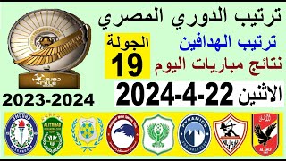 ترتيب الدوري المصري وترتيب الهدافين الجولة 19 اليوم الاثنين 22-4-2024 - نتائج مباريات اليوم