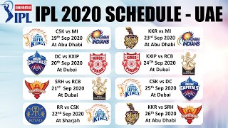 IPL 2020 UAE SCHEDULE: FULL Fixtures of ALL  IPL Teams CSK, MI, SRH, RCB, KXIP, KKR, DC & RR