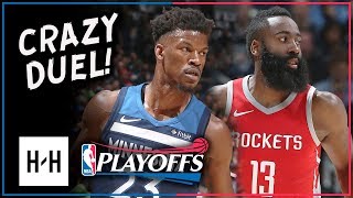 Jimmy Butler vs James Harden Game 3 Duel Highlights (2018 Playoffs) Wolves vs Rockets - CRAZY!