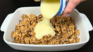 Whip condensed milk with nuts! Quick dessert without baking! Royal delicacy!