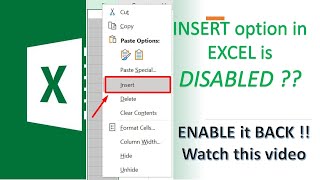 Insert option DISBALED or GRAYED OUT ??? | How to ENABLE INSERT option in EXCEL