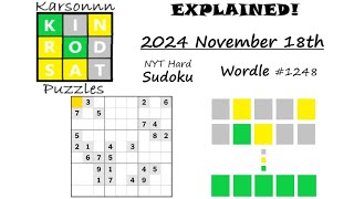 Wordle 1248 & NYT Hard Sudoku - 18th November 2024