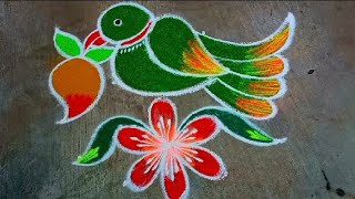 Ugadi Parrot Rangoli  Design with  dots ##Ugadi Muggulu ##Festival  Rangoli ##Daily Kolam#UgadiRango