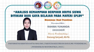 Analisis Kemampuan Berpikir Kritis Siswa Ditinjau dari Gaya Belajar pada Materi SPLDV