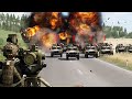 AT missile explodes on the top of a tank -  Large Russian convoy destroyed in Bakhmut city - ARMA 3