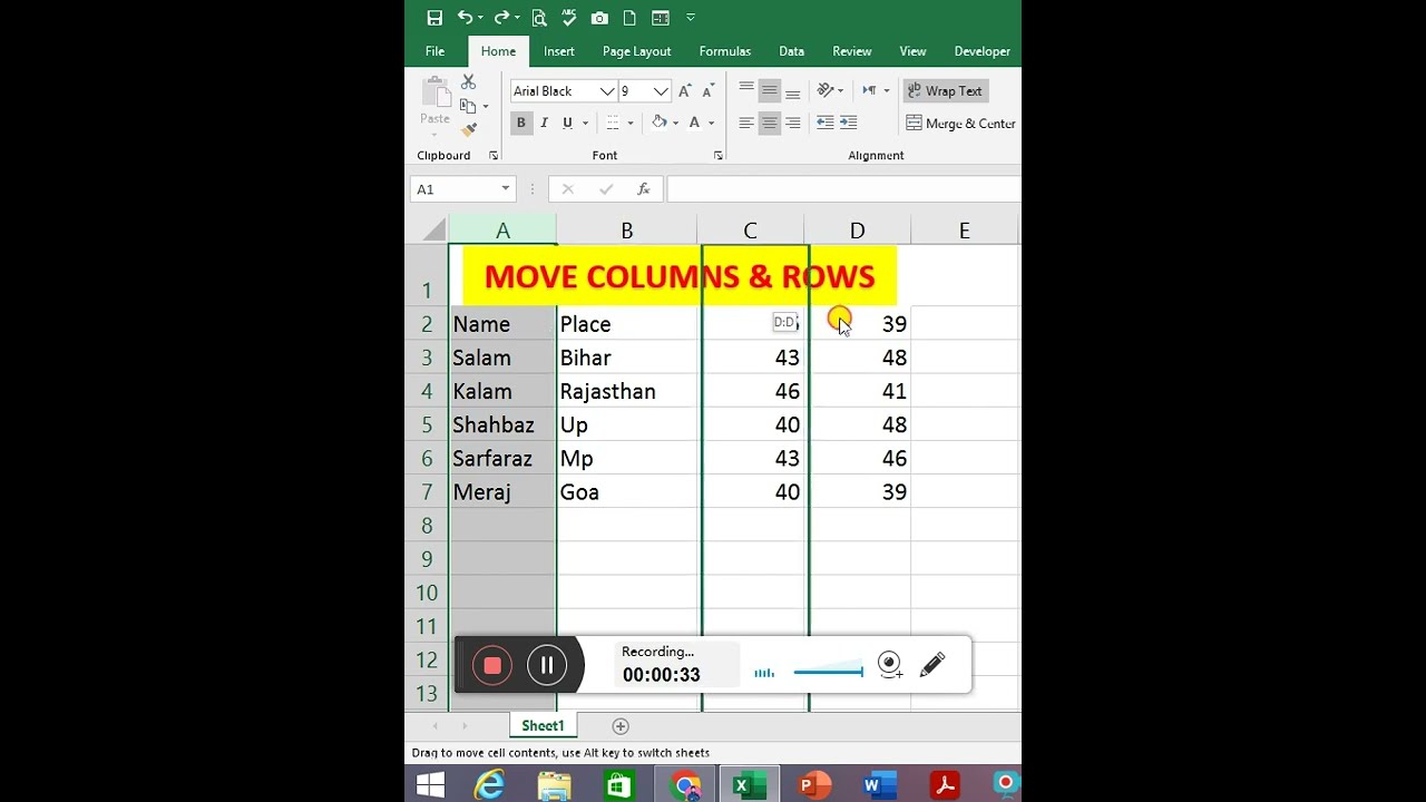 HOW TO MOVE COLUMN AND ROWS IN MS EXCEL