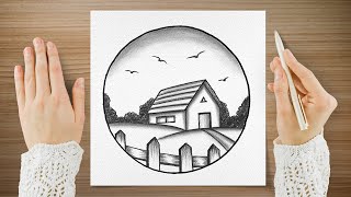 Serene Rural Landscape Pencil Drawing | Step-by-Step Art Tutorial