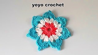 ورد كروشية : وردة كروشية سهلة وبسيطة للمبتدئين - crochet flowers#يويو كروشية#