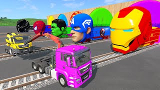 Monster Trucks Flatbed Long Trailer Truck Car Rescue Bus - Big & Small Cars - Cars vs Deep Water