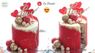 😍Decoración de TORTA para SAN VALENTÍN| con Sugar Sheet y Bombas de chocolate❤️| Natalia Salazar