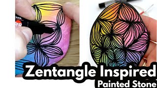 Zentangle Inspired Flower Design for Beginners || Stone Painting Idea || Rock Painting 101