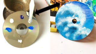 Easy DIY CD Art/Ocean waves acrylic painting/1 minute painting Day#25/Best out of waste/#cd #shorts
