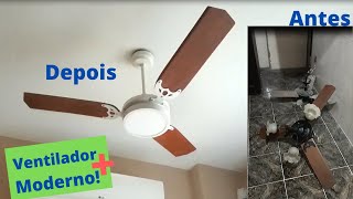 Ficou incrível o ANTES e DEPOIS deste Ventilador! Modernizamos Tudo: Luz, Pintura, Cabos, etc.