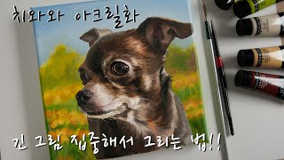 긴 그림 그릴 때 집중하는 법/ 반려동물초상화/ 강아지 아크릴화/ How to draw a dog/ 치와와 그리기/Acrylic Painting