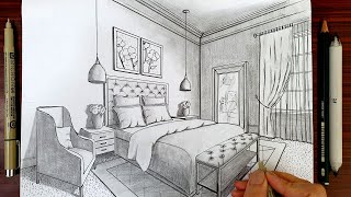 Drawing A Bedroom In Two Point Perspective | Timelapse