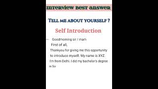 Tell me about yourself | Interview Best answer for freshers and experienced people | #shorts