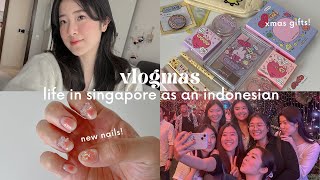 [vlogmas] life in singapore as an indonesian: unboxing christmas gifts 🎁 new nails 💅