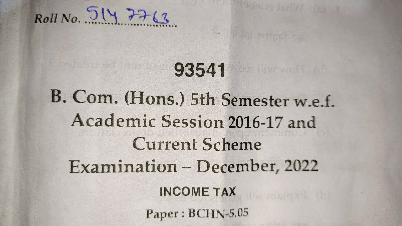 Mdu B.Com Hons. 5 Sem Income Tax Question Paper - YouTube