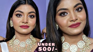 *AFFORDABLE* INDIAN Wedding Guest Makeup Tutorial Under 500/- on Brown Skin || Style n tips by puja.