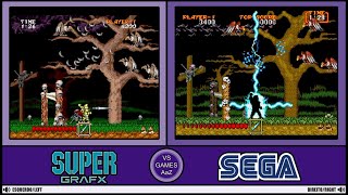 Ghouls'n Ghosts(Pc Engine Supergrafx VS Mega Drive)side by side comparison graphics