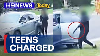 Teens allegedly caught carjacking with machete on CCTV | 9 News Australia