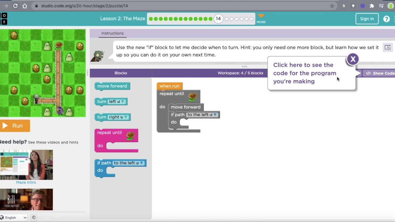 Solutions To: Code Studio Lesson 2 The Maze 1-20 - YouTube