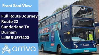 Full Route Journey | Arriva North East Route 22 - Sunderland to Durham | LJ55BUE/7423