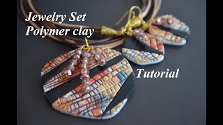 polymer clay jewelry set with texture FIMO tutorial бижутерия из полимерной глины разные техники