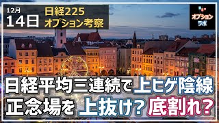 【日経225オプション考察】12/14 日経平均 ３連続で上ヒゲ陰線に！ 正念場の200MAを上抜けか底割れか、それぞれの要因を考察！