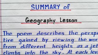 Summary of Geography Lesson | Class 8 English poem | NCERT |  @IndrajitGoswami0607