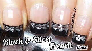 New Year's Eve Nail Art - Black & Silver Drag Marble French Manicure (Needle Tutorial)